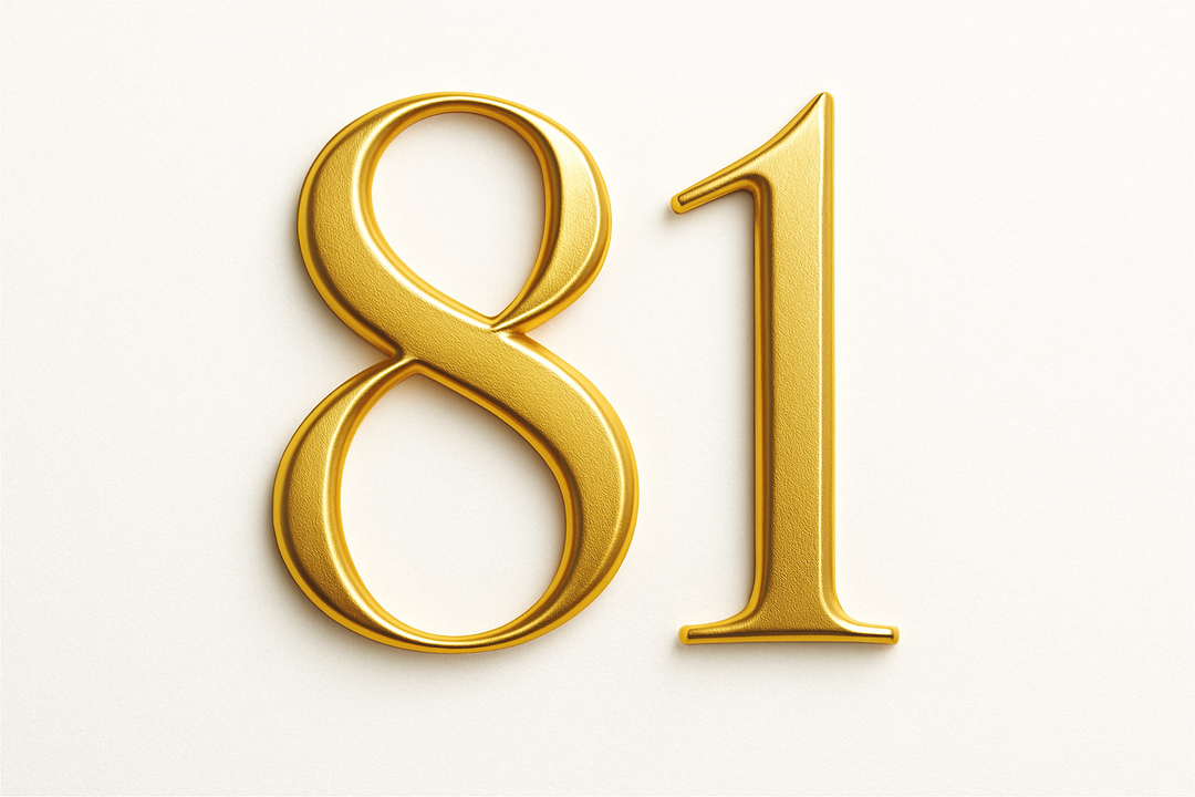 81 (do it in gold color, elegant style and white background)