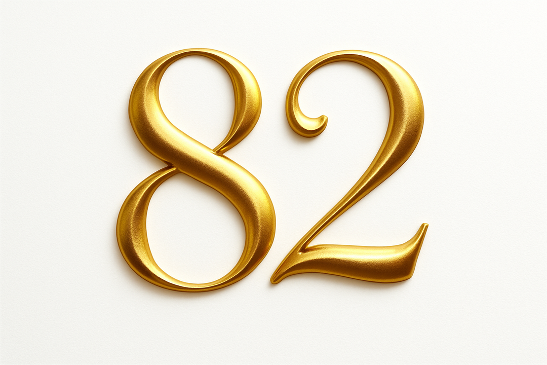 82 (do it in gold color, elegant style and white background)