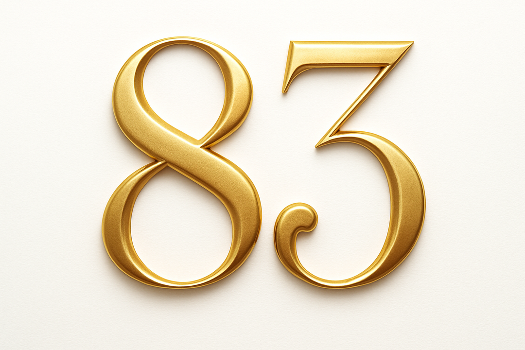 83 (do it in gold color, elegant style and white background)