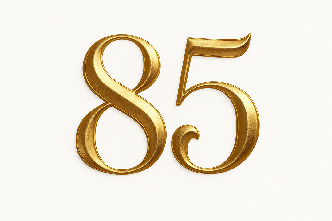 85 (do it in gold color, elegant style and white background)
