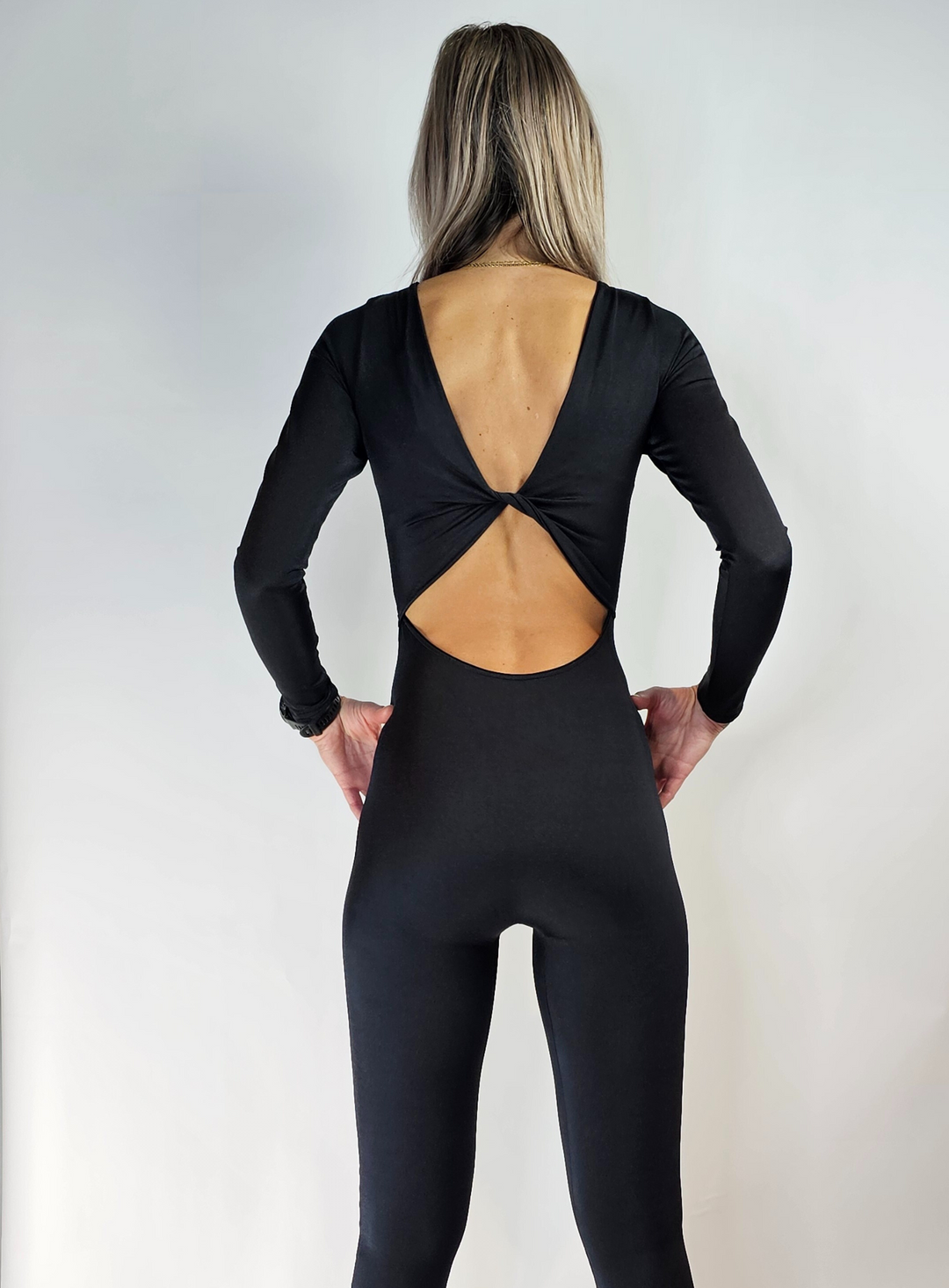 Long Sleeve Backless Jumpsuit in Suplex Fabric