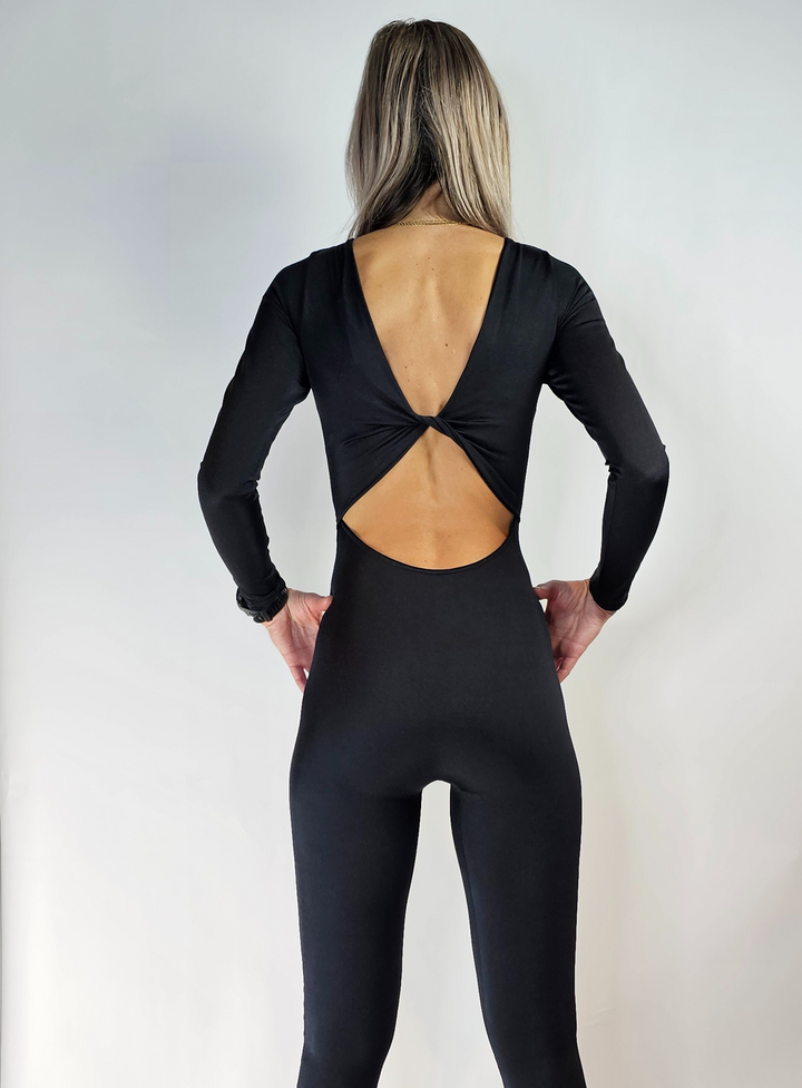 Long Sleeve Backless Jumpsuit in Suplex Fabric