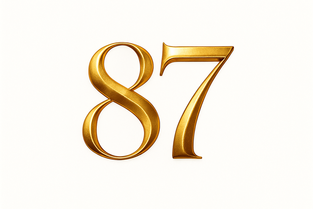 87 (do it in gold color, elegant style and white background)