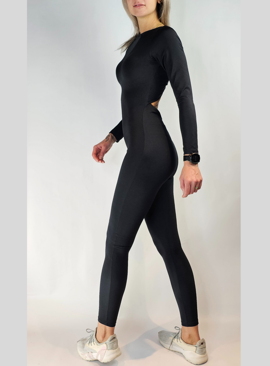 Long Sleeve Backless Jumpsuit in Suplex Fabric