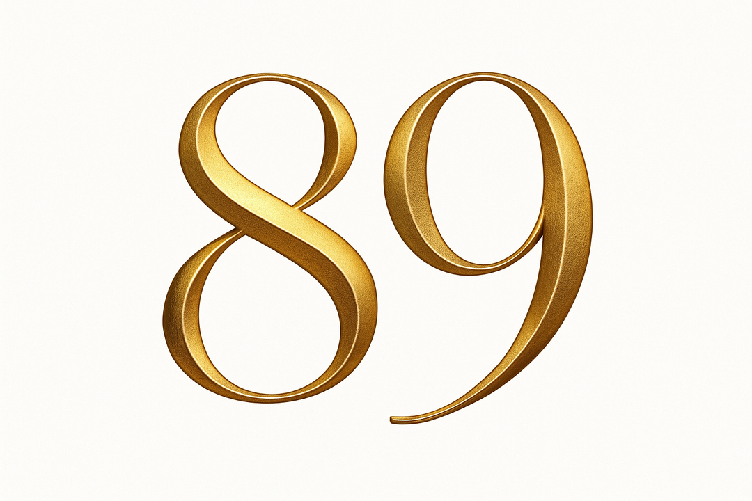 89 (do it in gold color, elegant style and white background)