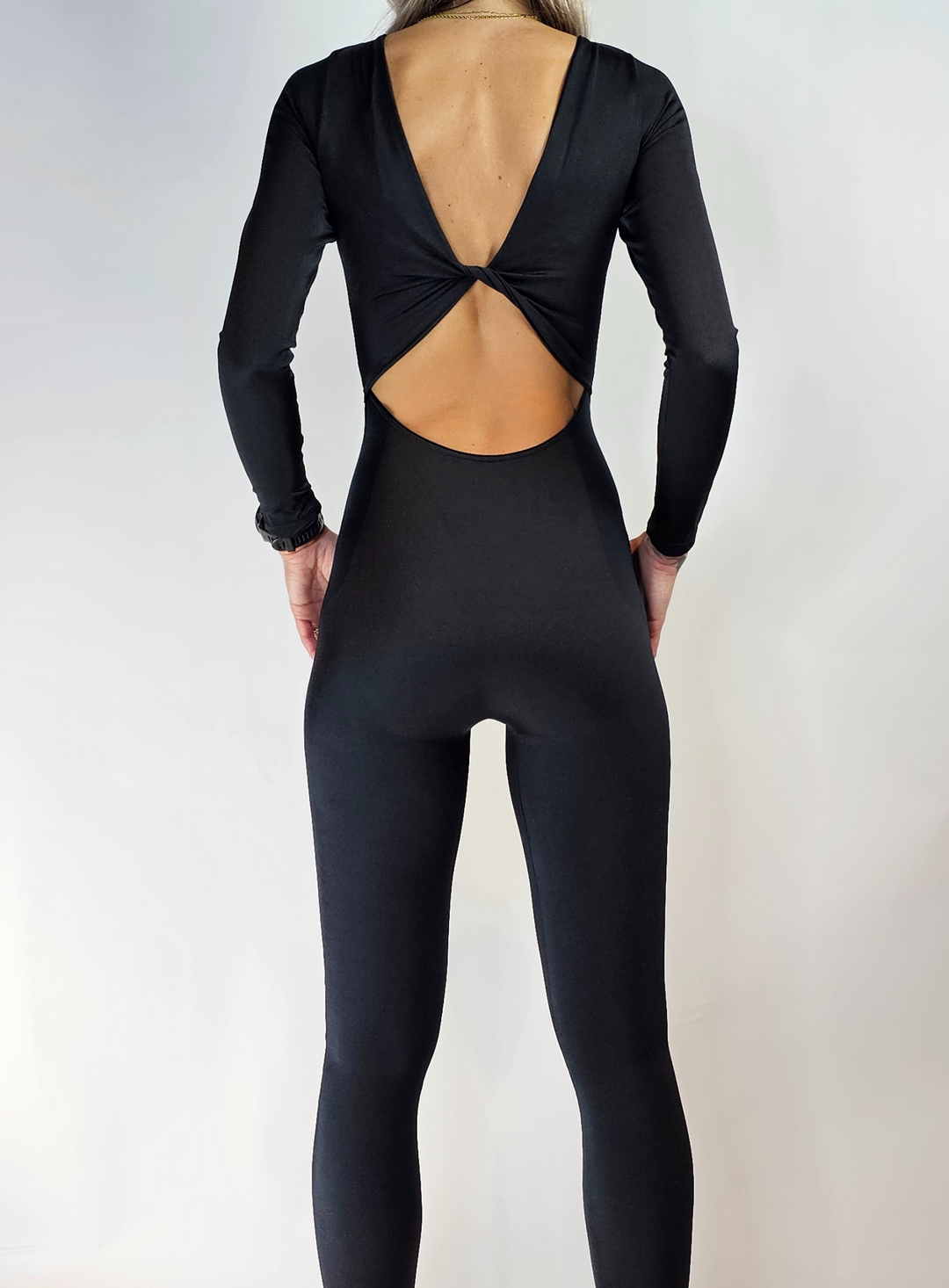 Long Sleeve Backless Jumpsuit in Suplex Fabric
