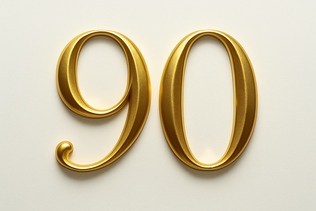 90 (do it in gold color, elegant style and white background)