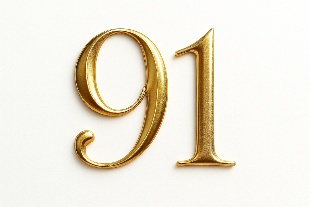 91 (do it in gold color, elegant style and white background)