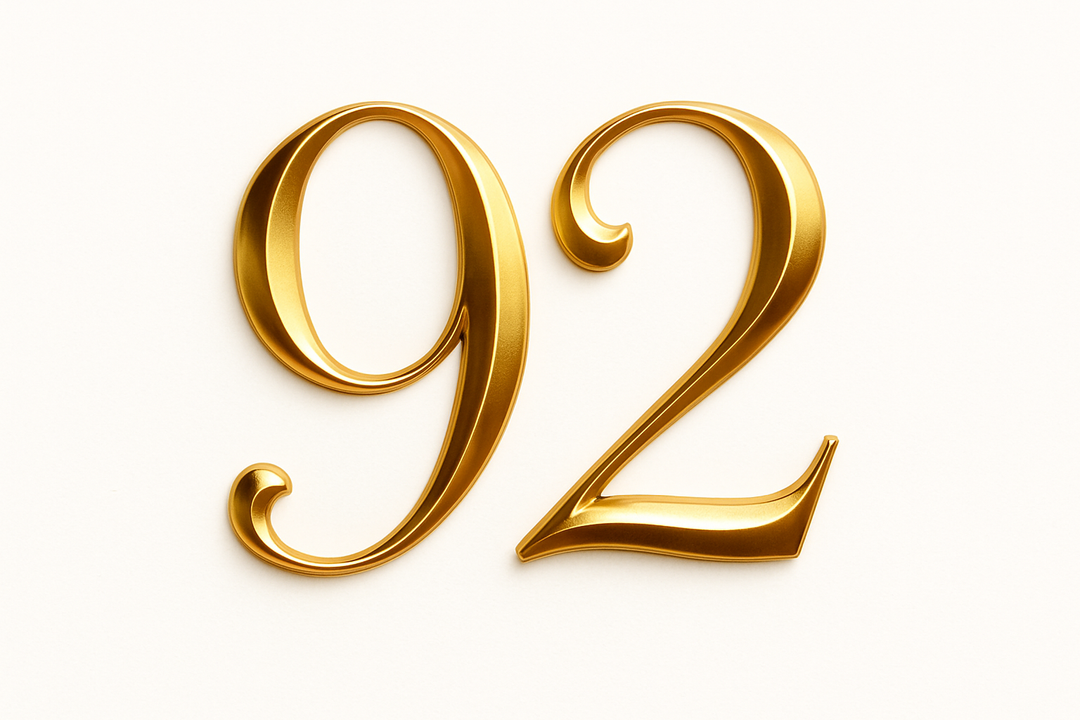 92 (do it in gold color, elegant style and white background)