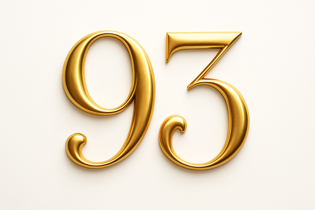 93 (do it in gold color, elegant style and white background)