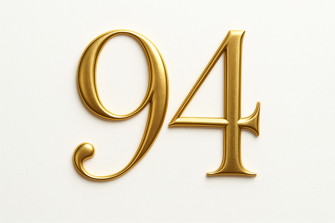 94 (do it in gold color, elegant style and white background)