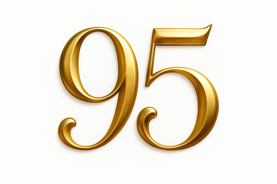 95 (do it in gold color, elegant style and white background)