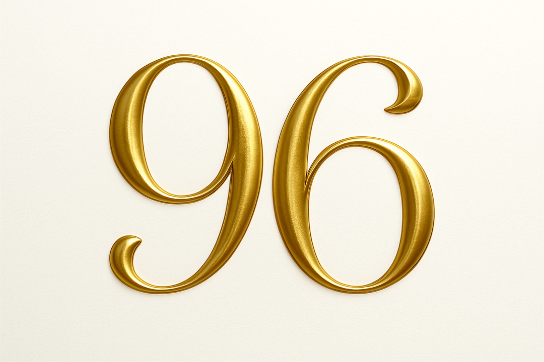 96 (do it in gold color, elegant style and white background)