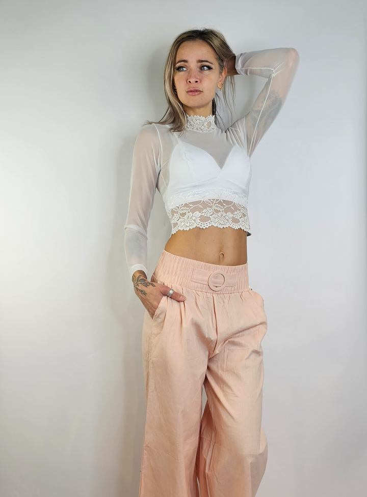 Long sleeve blouse with transparences